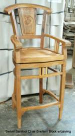 Barstool Chair B w arm SWIVEL w carving